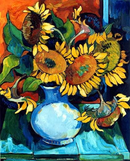 Sunflowers in Blue Vase, by Alush Shima
